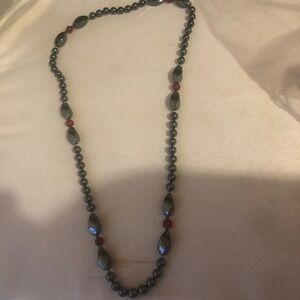 Elegant Hematite & Carnelian Beaded Necklace- 174A $40 or $35 w/offer